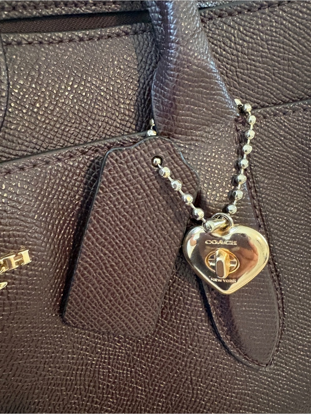 Coach Dark Brown Leather Tote with Gold Heart Charm - Picture 4 of 12